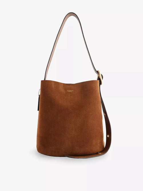 Women's Bleecker Foil-Print Logo Leather-Suede Bucket Bag Coach