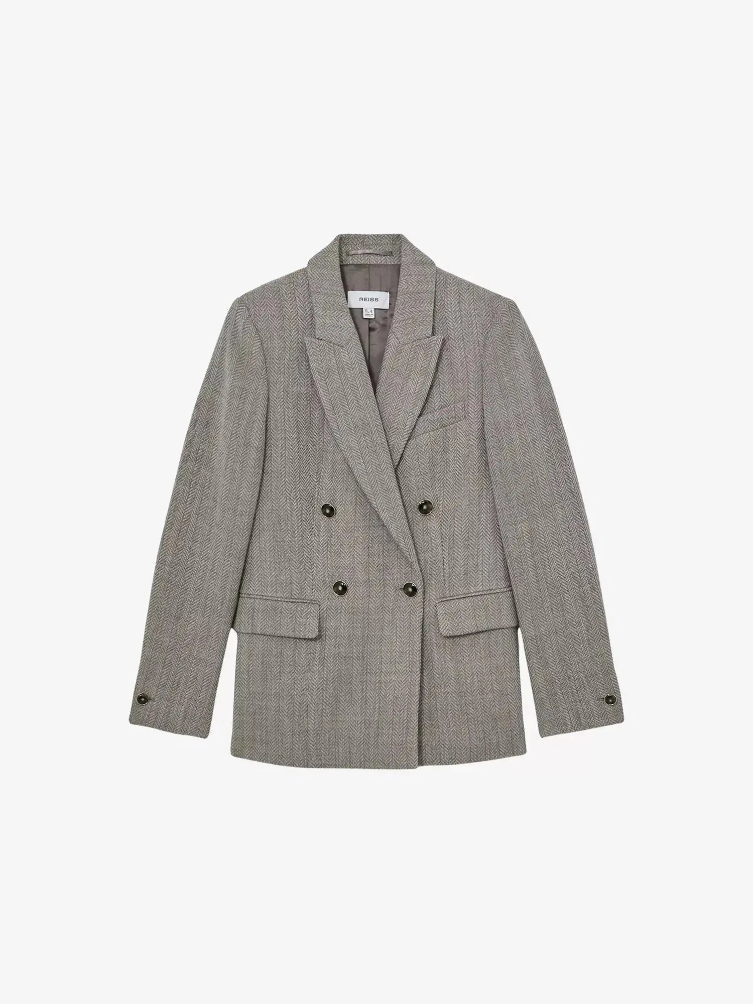 Women's Ember Double-Breasted Herringbone Wool and Cotton-Blend Blazer Reiss
