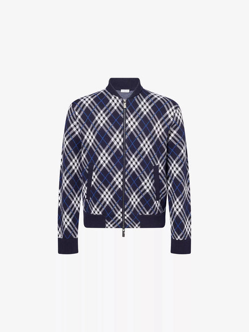 Men's Check-Weave Knitted Bomber Jacket Burberry