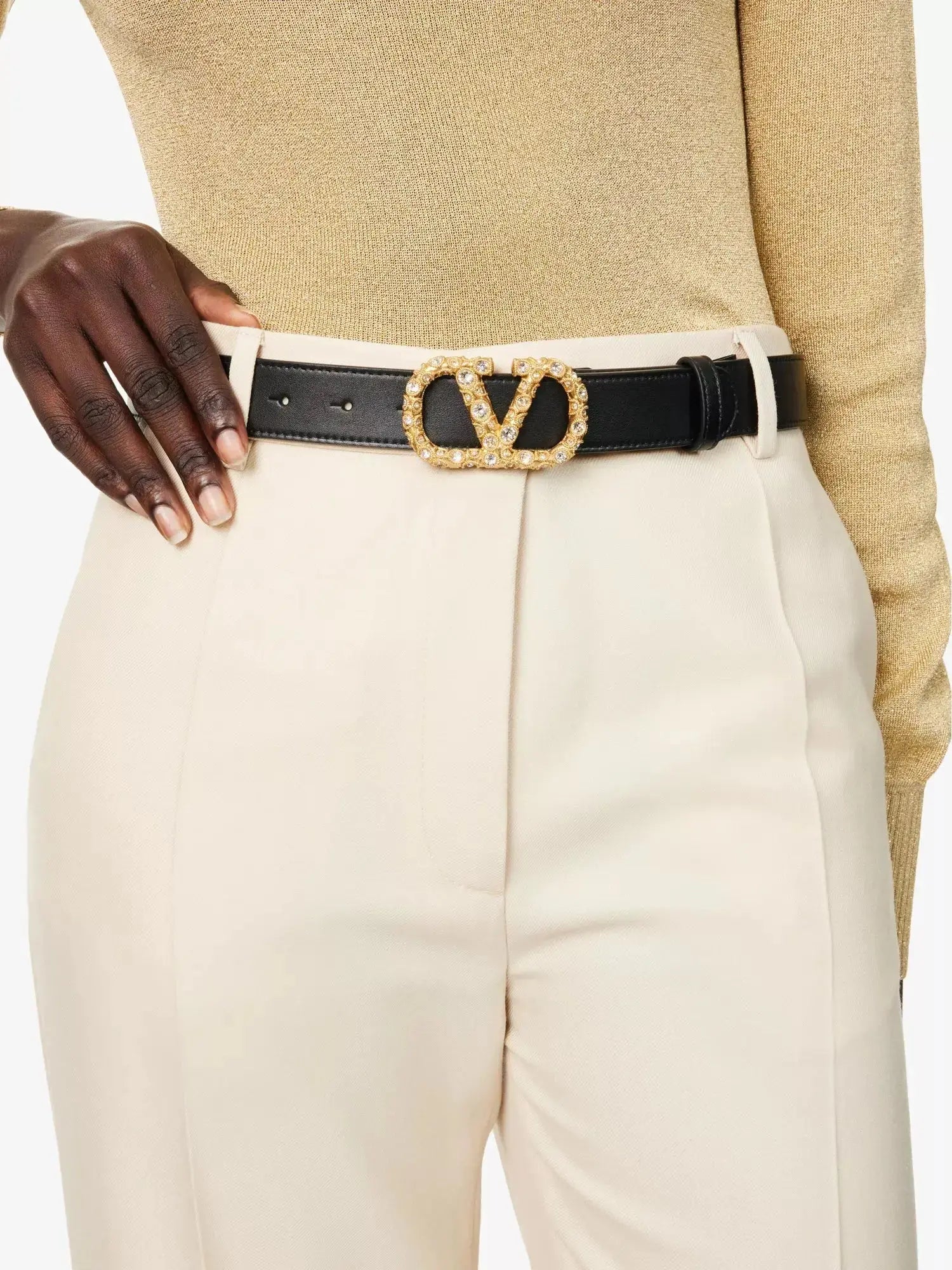 Women's VLogo Signature crystal-embellished leather belt Valentino Garavani