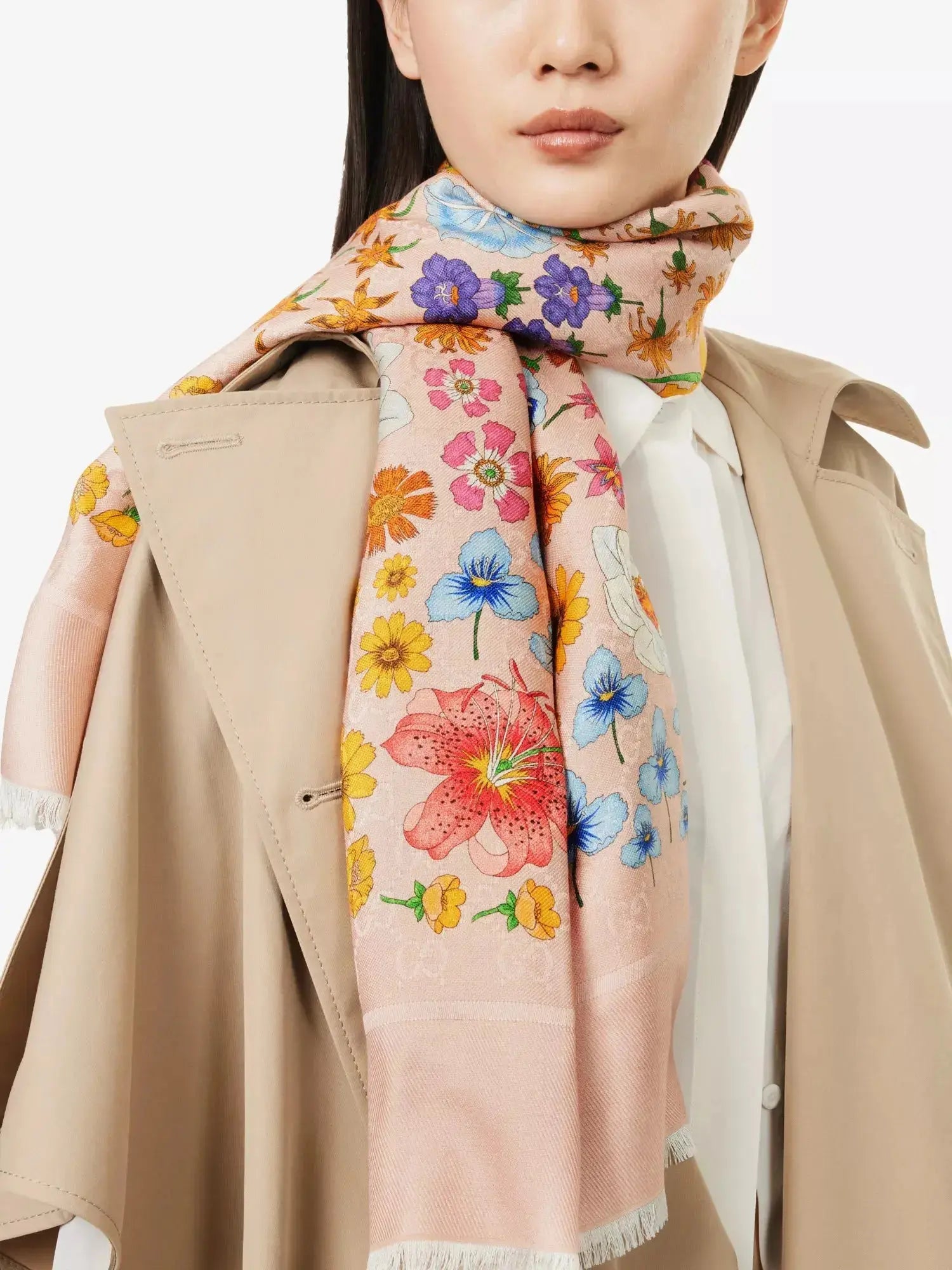 Women's Erbarium Floral-Print Silk-and-Wool-Blend Scarf Gucci