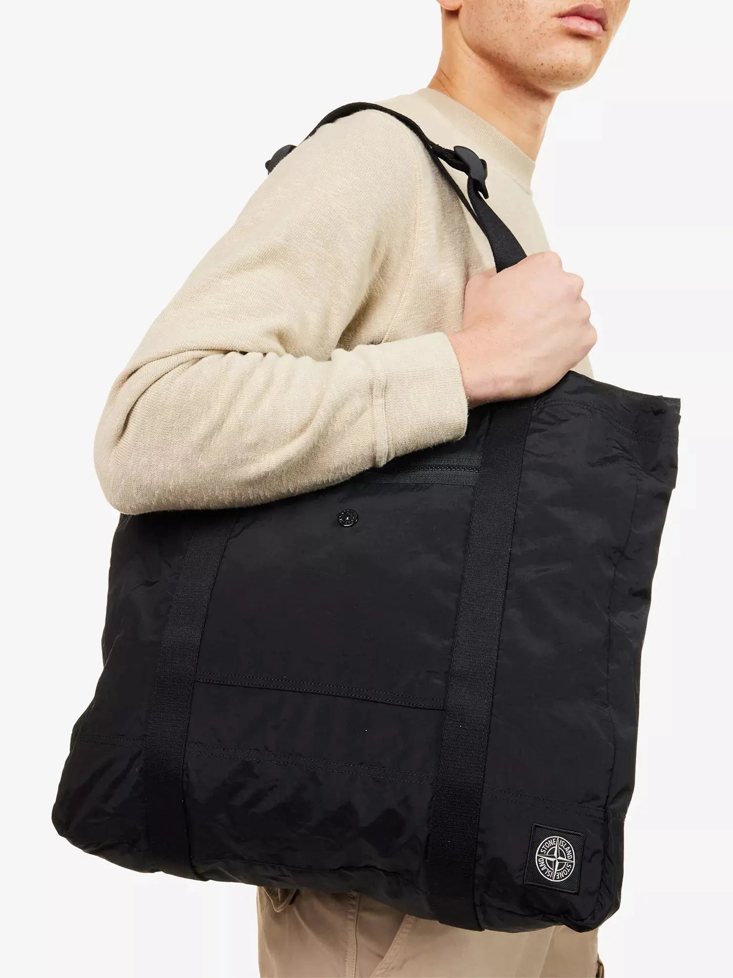 Men's Brand-Patch Zip-Pocket Tote Bag Stone Island