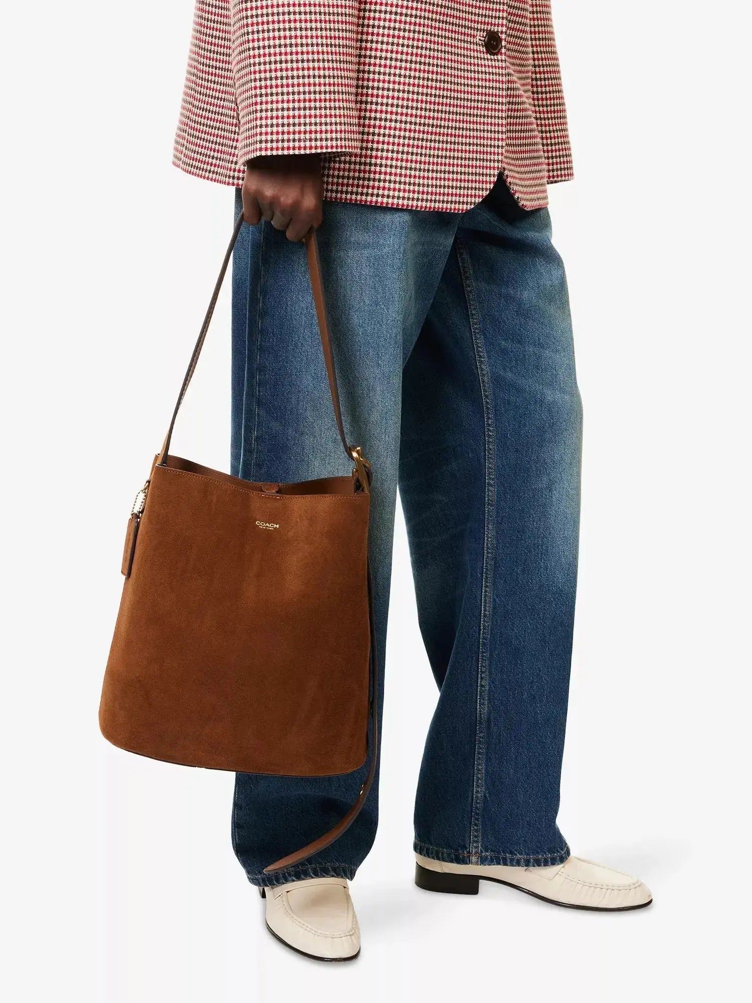 Women's Bleecker Foil-Print Logo Leather-Suede Bucket Bag Coach