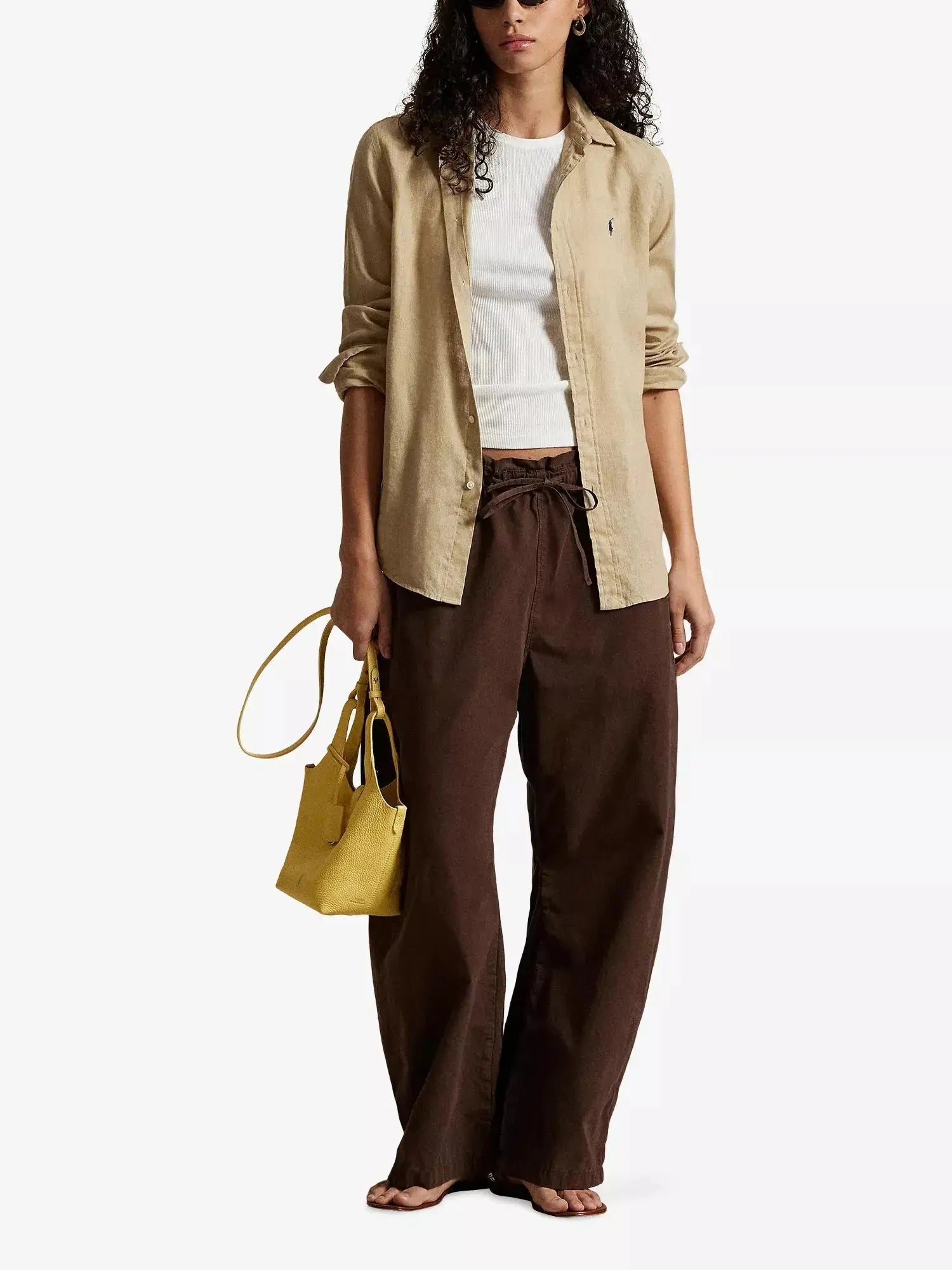 Women's Brand-Embroidered Long-Sleeved Linen Shirt Polo Ralph Lauren