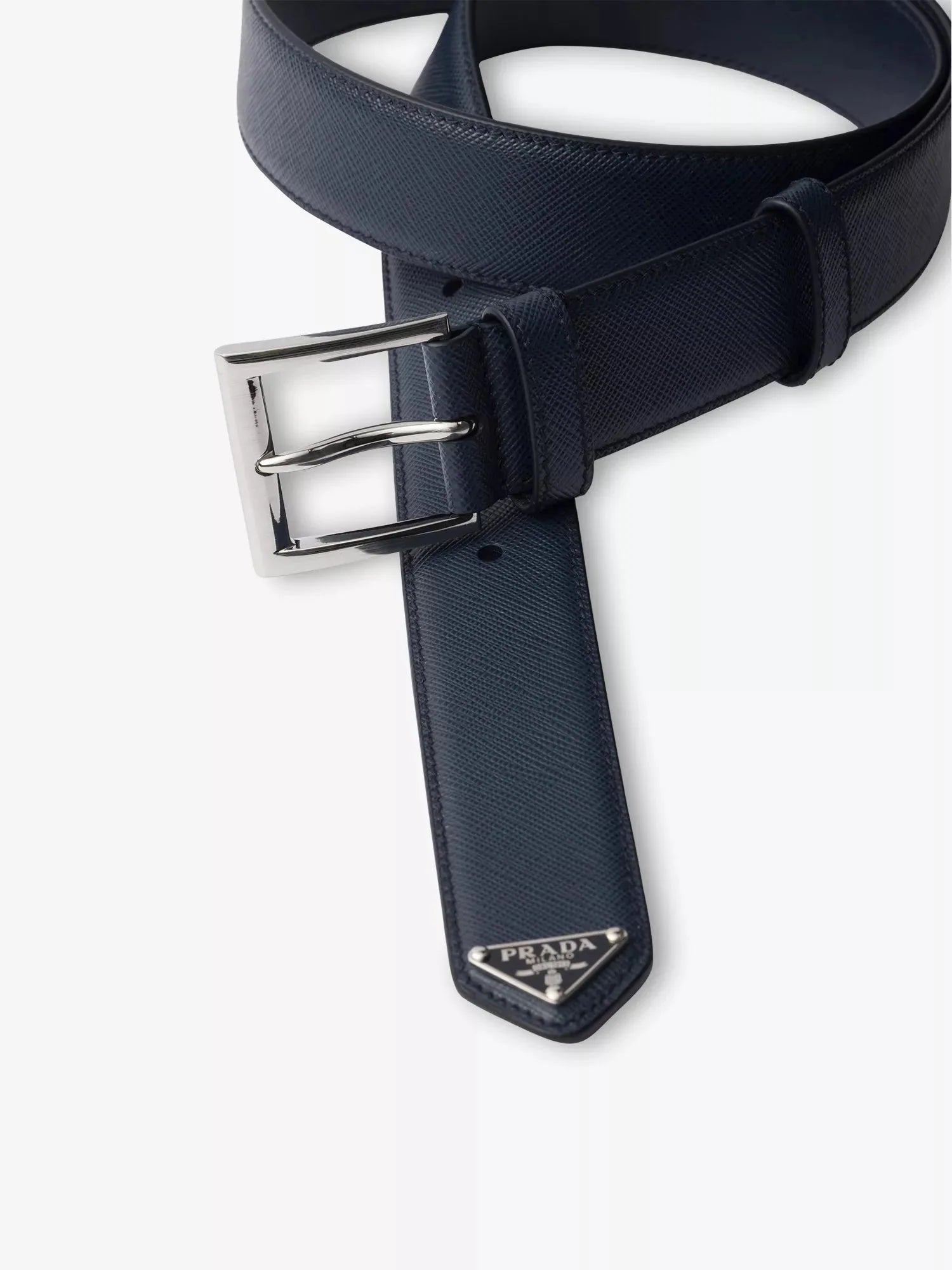 Men's Triangle-Logo Saffiano Leather Belt Prada