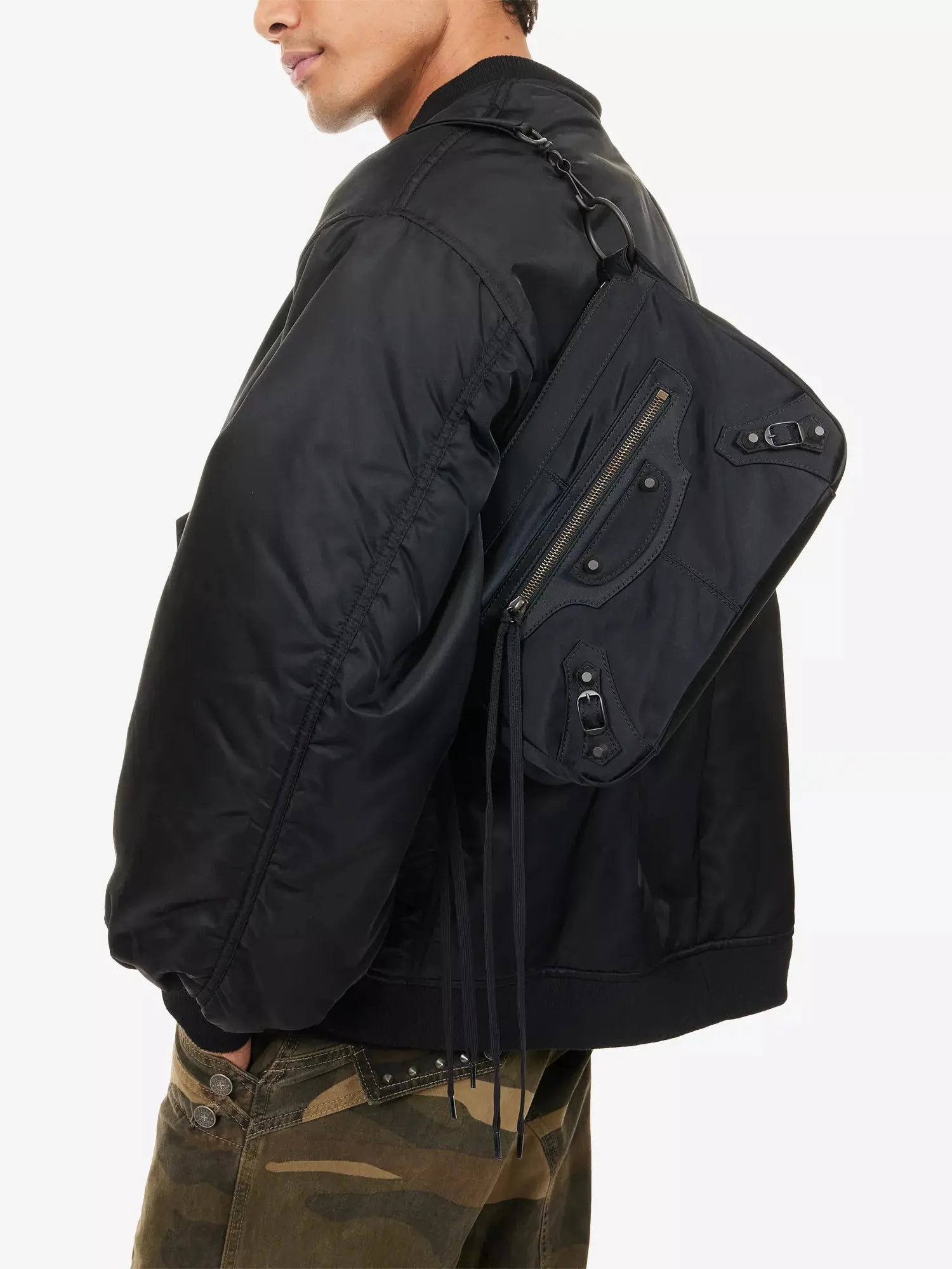 Men's Le City Moto Small Shell-Woven Crossbody Bag Balenciaga