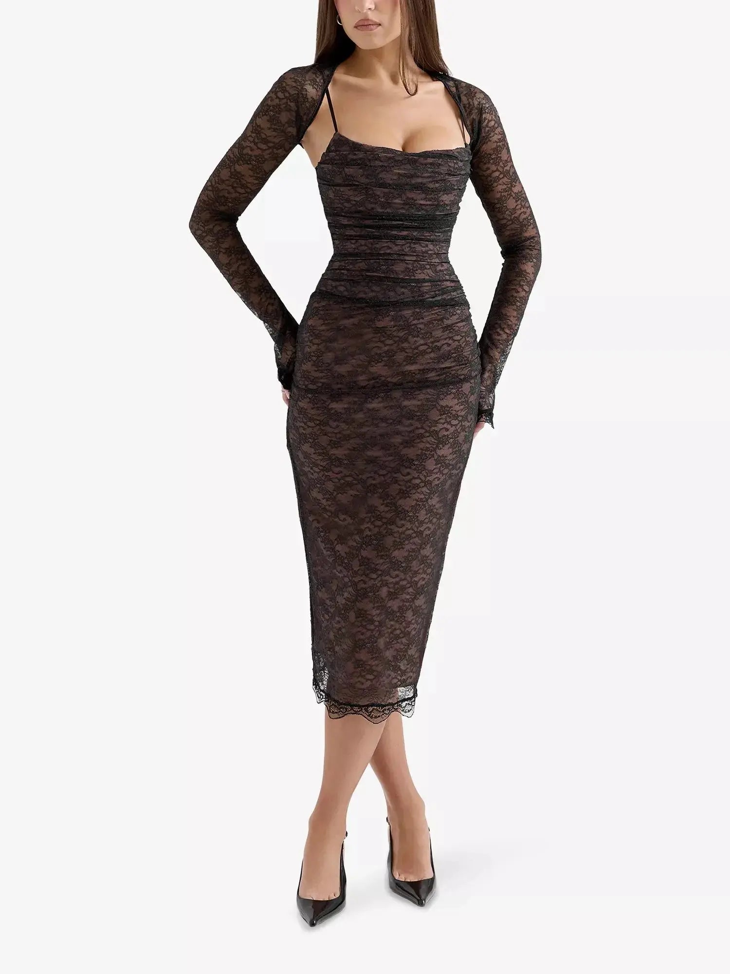 Women's Gaia Corset Stretch-Lace Midi Dress House of CB