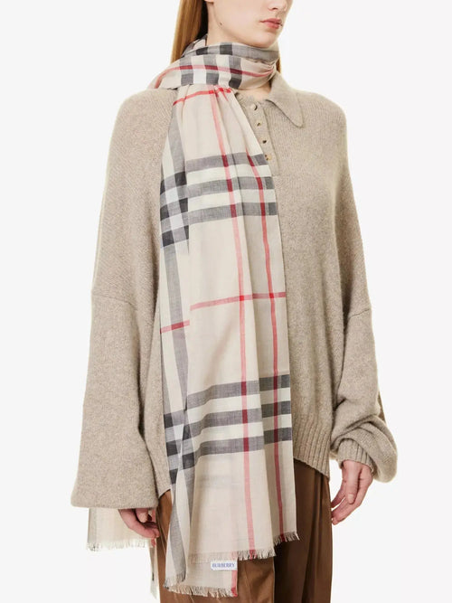 Women's Wide Check Wool-Silk Scarf Burberry