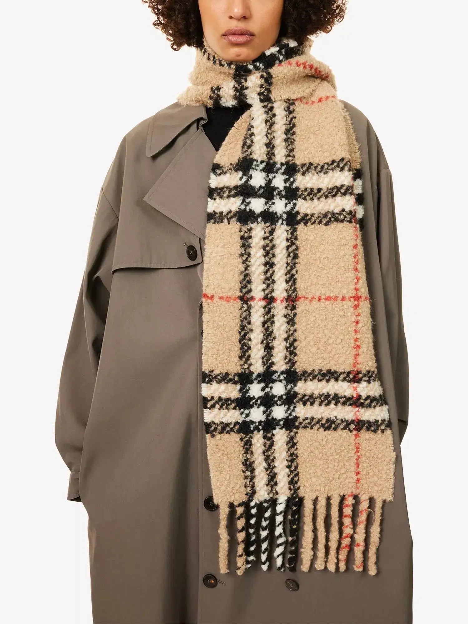 Women's Check-Bouclé Wool-Alpaca Blend Scarf Burberry