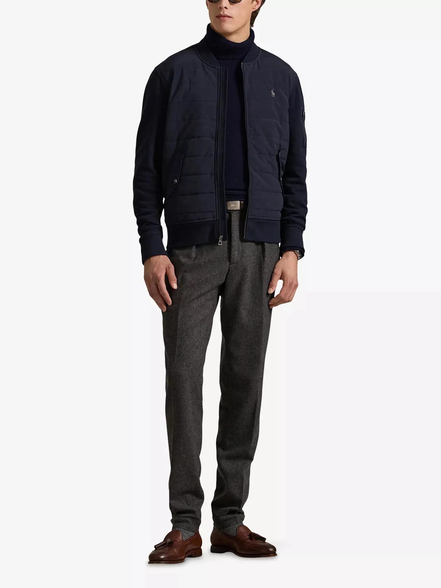 Men's Hybrid Quilted-Panel Cotton-Blend And Woven Bomber Jacket Polo Ralph Lauren