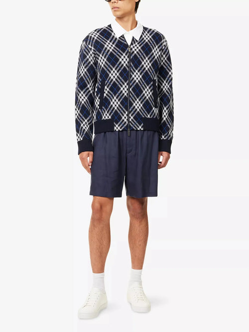 Men's Check-Weave Knitted Bomber Jacket Burberry