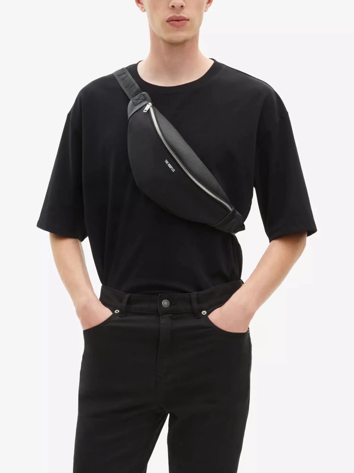 Men's Branded Leather and Canvas Belt Bag The Kooples
