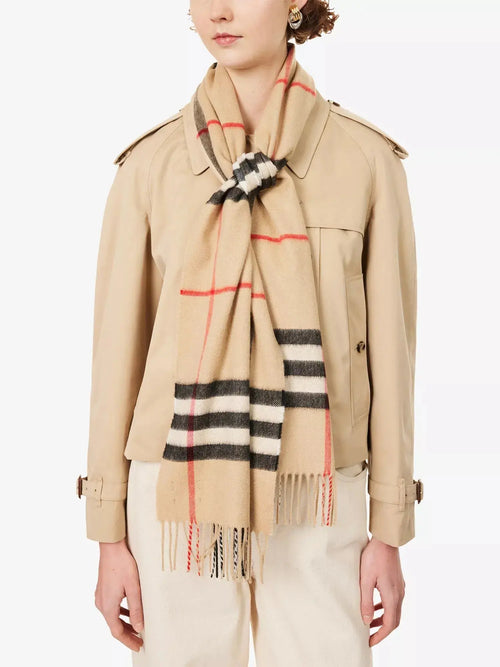 Women's Giant Check fringed cashmere scarf Burberry