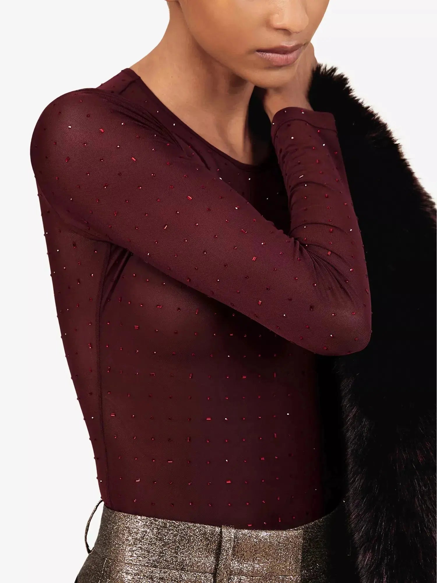 Women's Pippa Crystal-Embellished Stretch-Mesh Bodysuit Reiss
