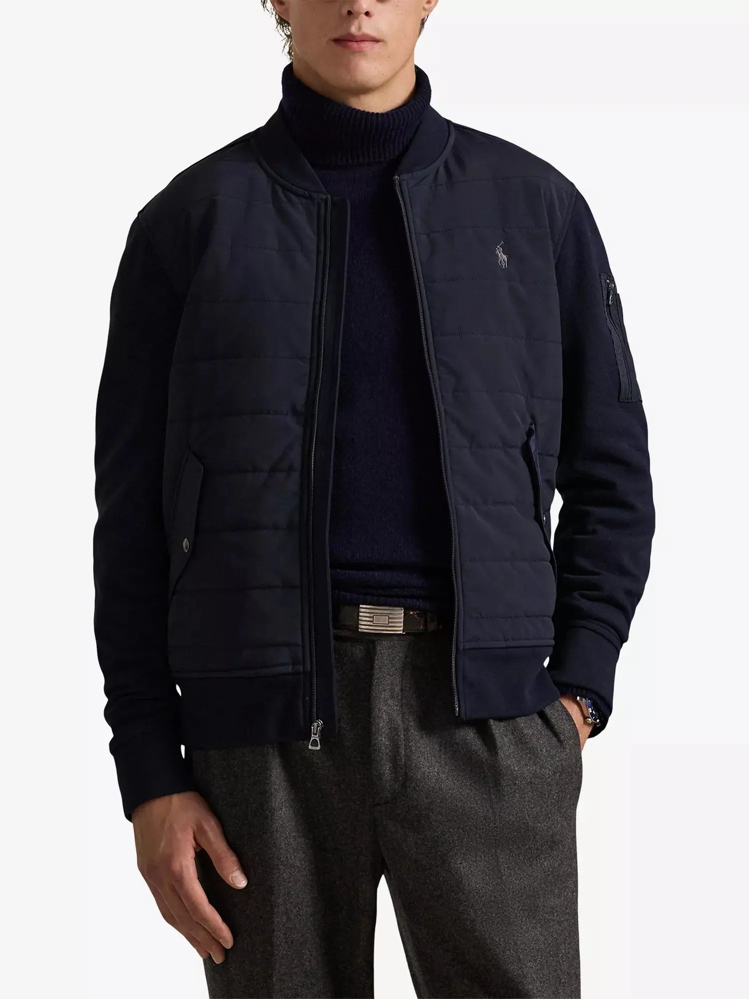 Men's Hybrid Quilted-Panel Cotton-Blend And Woven Bomber Jacket Polo Ralph Lauren