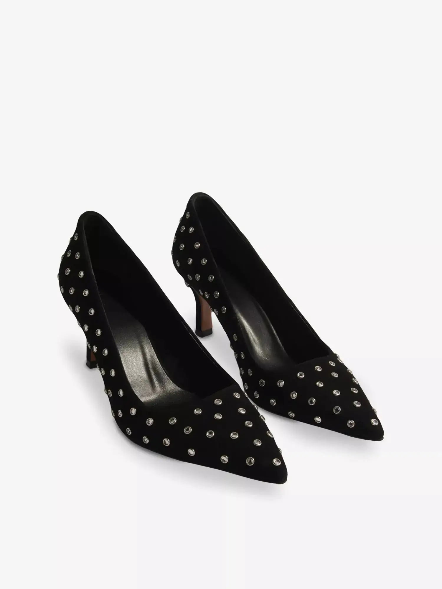 Women's Rhinestone-Embellished Heeled Leather Pumps Maje