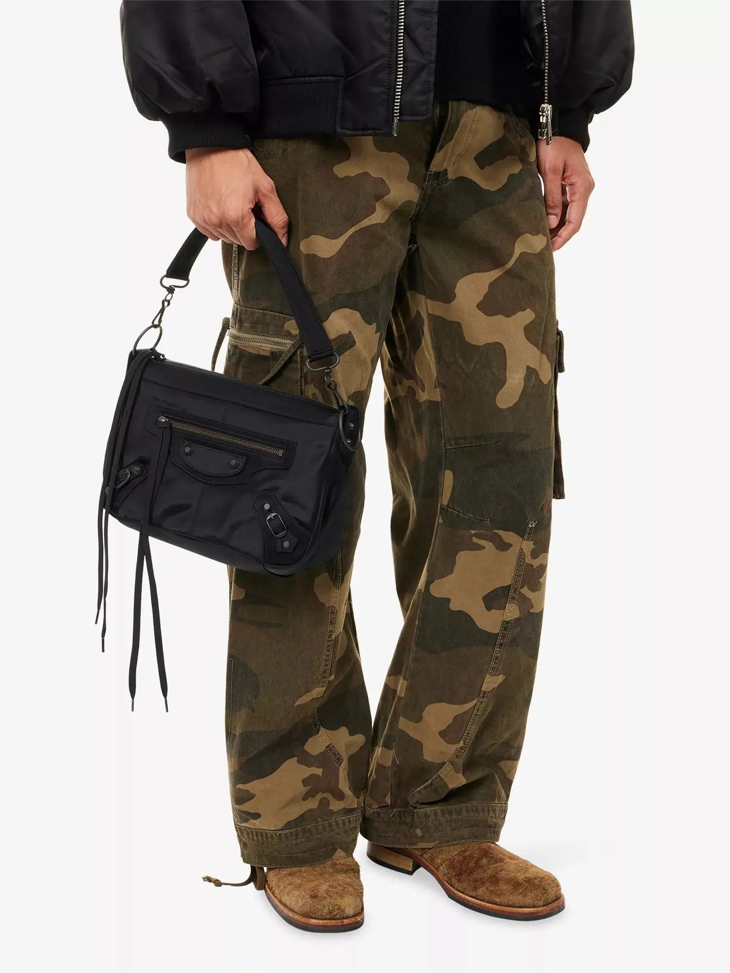 Men's Le City Moto Small Shell-Woven Crossbody Bag Balenciaga