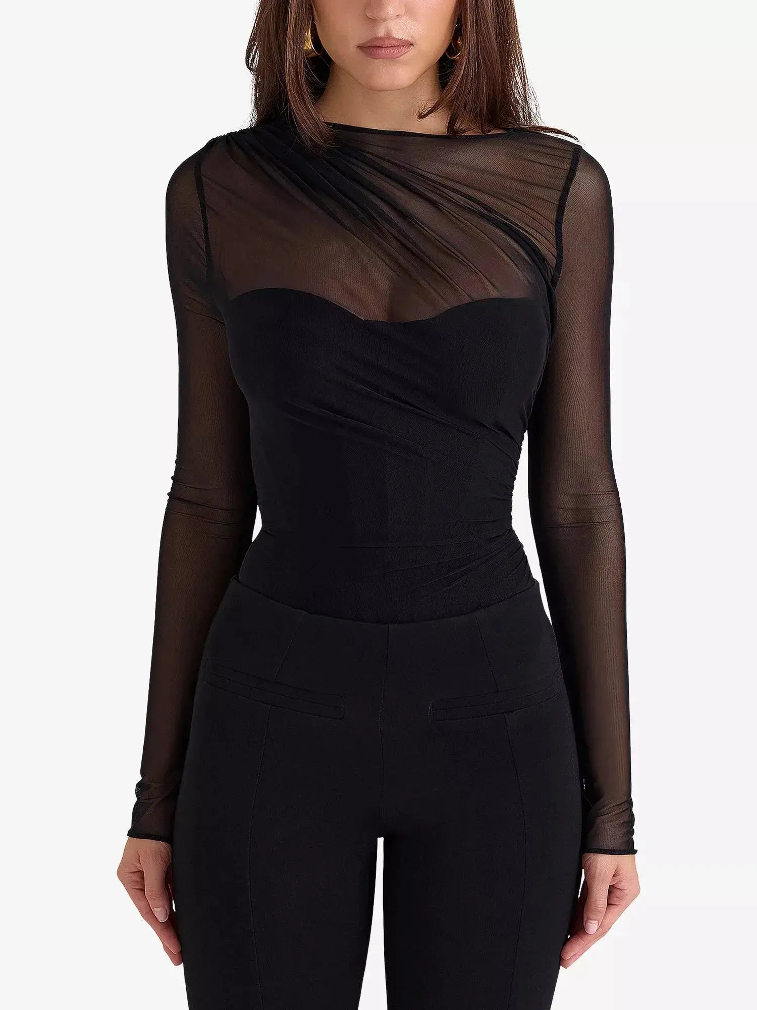 Women's Orelia Draped Stretch-Mesh Bodysuit House of CB