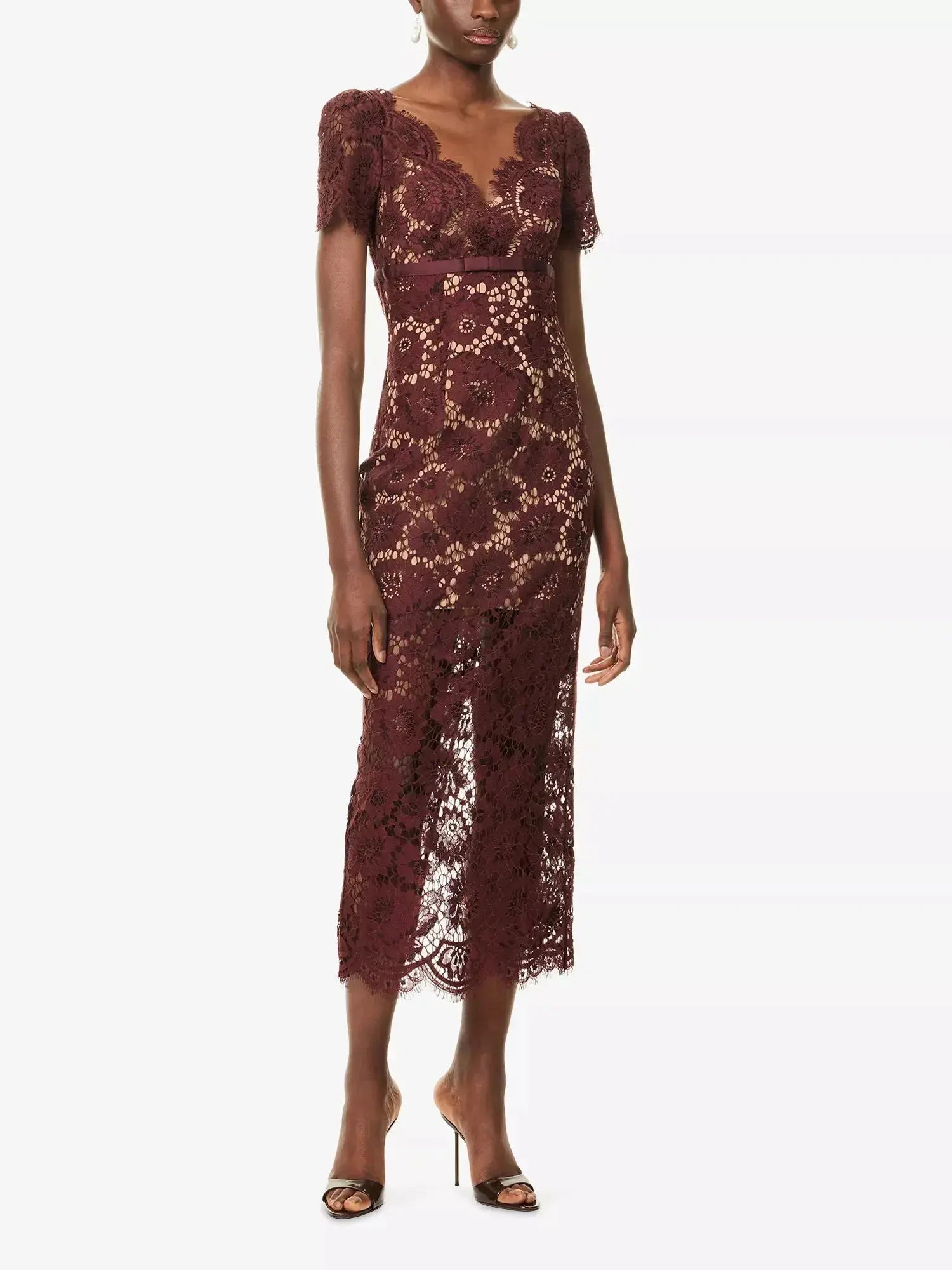 Women's Floral Lace Bow-Embellished Woven Midi Dress Self-Portrait
