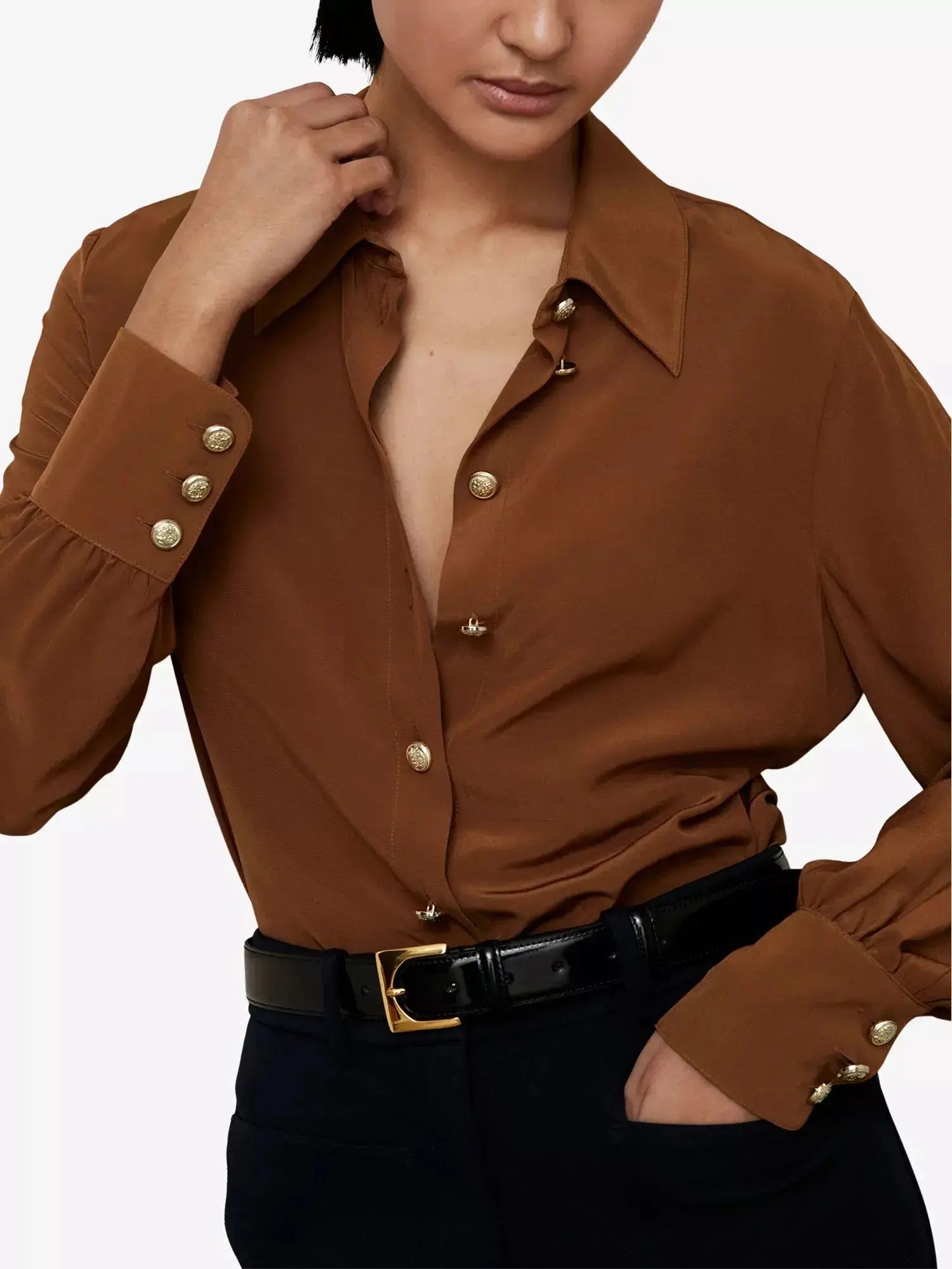 Women's Gianna Regular-Fit Long-Sleeve Silk Shirt Reiss