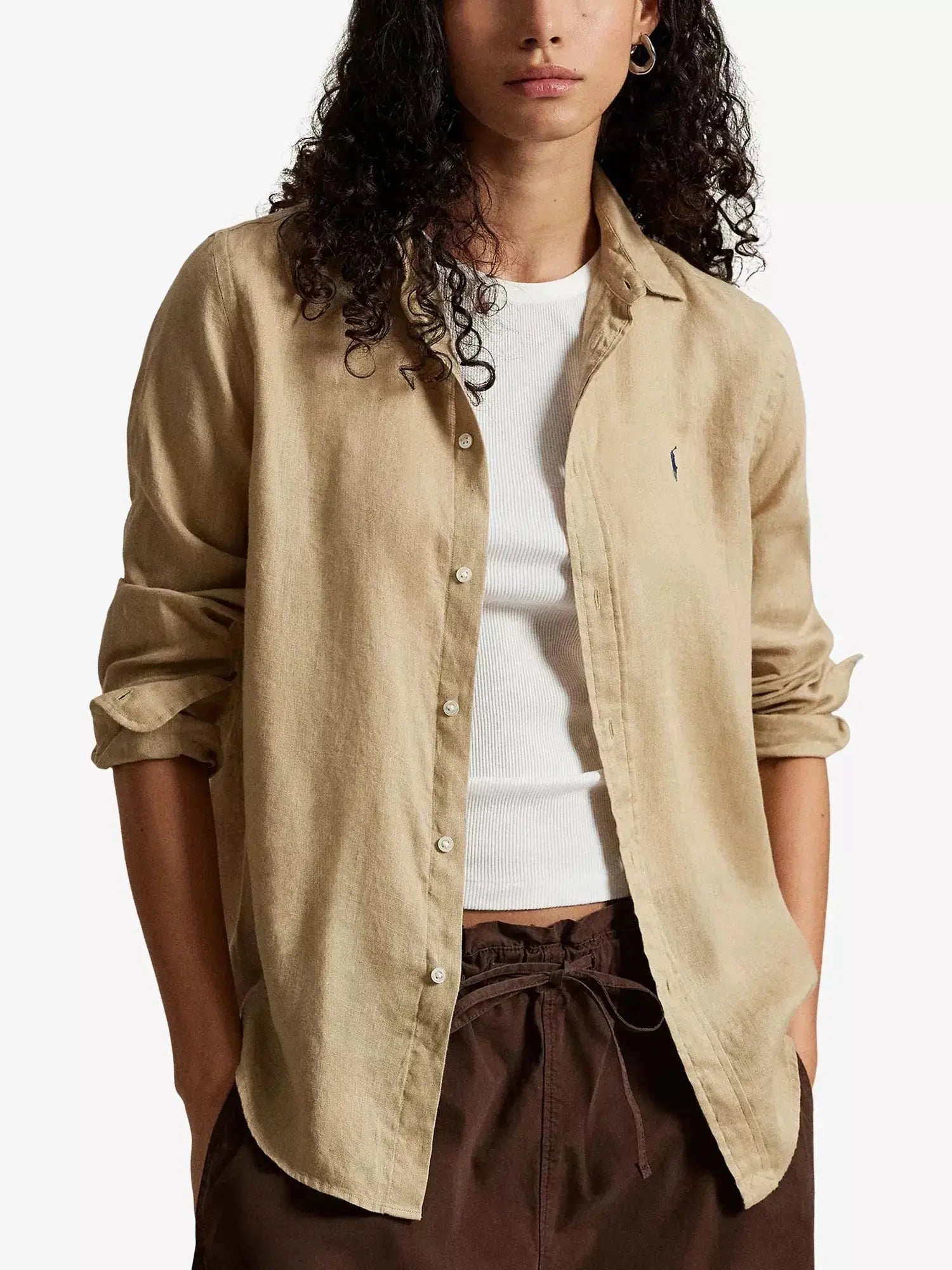 Women's Brand-Embroidered Long-Sleeved Linen Shirt Polo Ralph Lauren