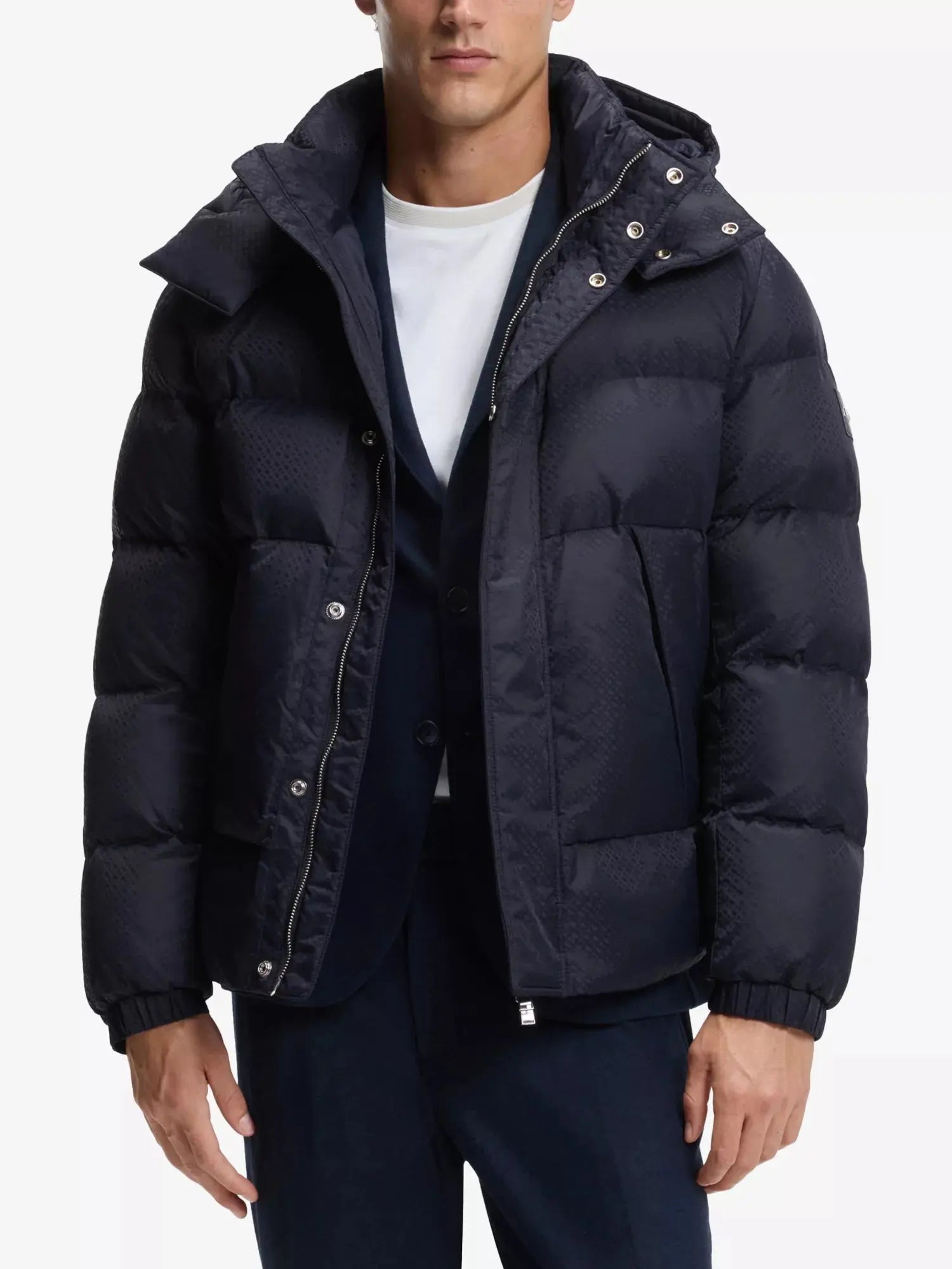 Men's Monogram Logo-Badge Puffer Coat Boss