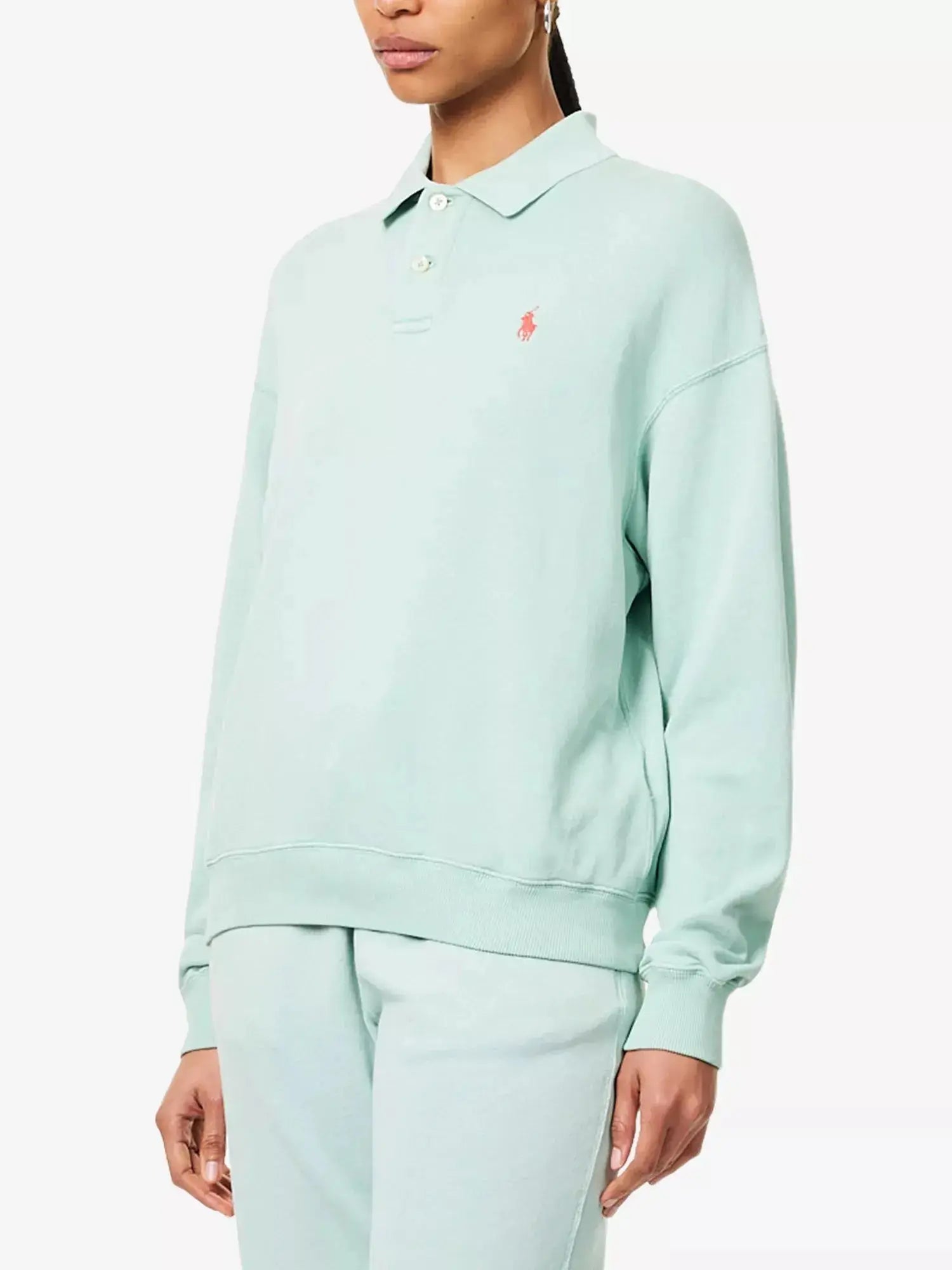 Women's Logo-Embroidery Polo-Collar Cotton-Jersey Sweatshirt Polo Ralph Lauren