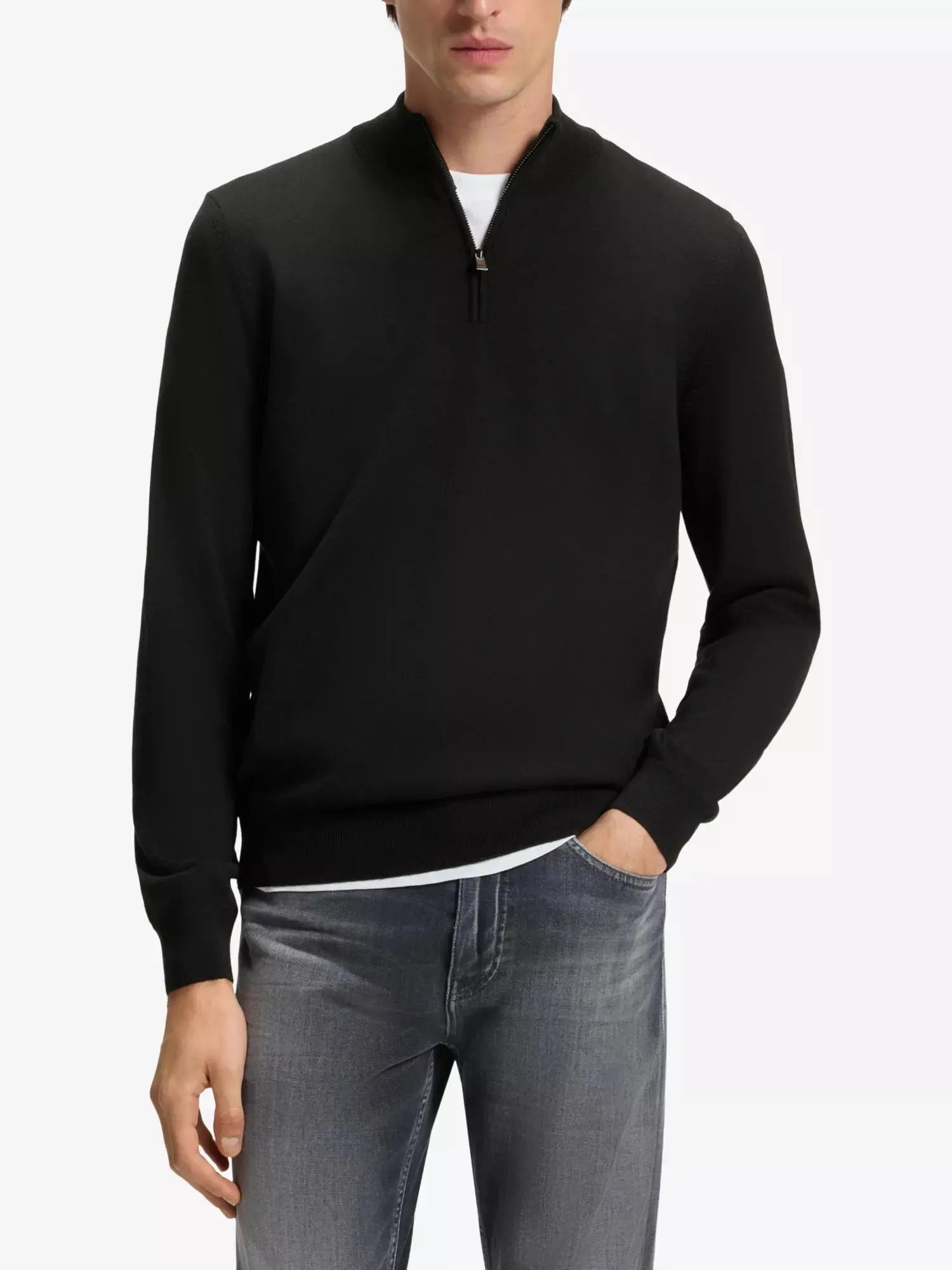 Men's Zip-neck regular-fit wool-knitted jumper Boss