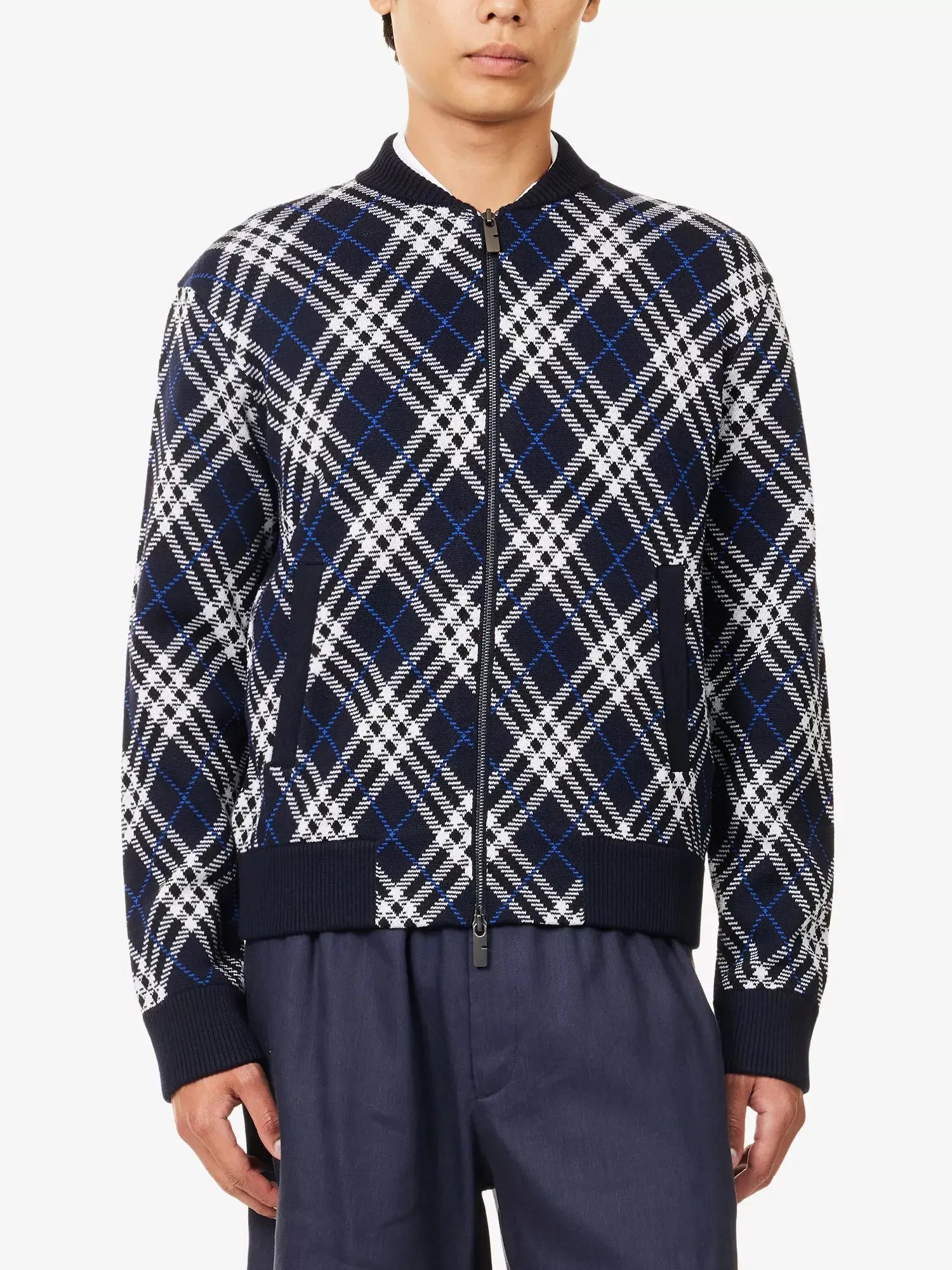 Men's Check-Weave Knitted Bomber Jacket Burberry