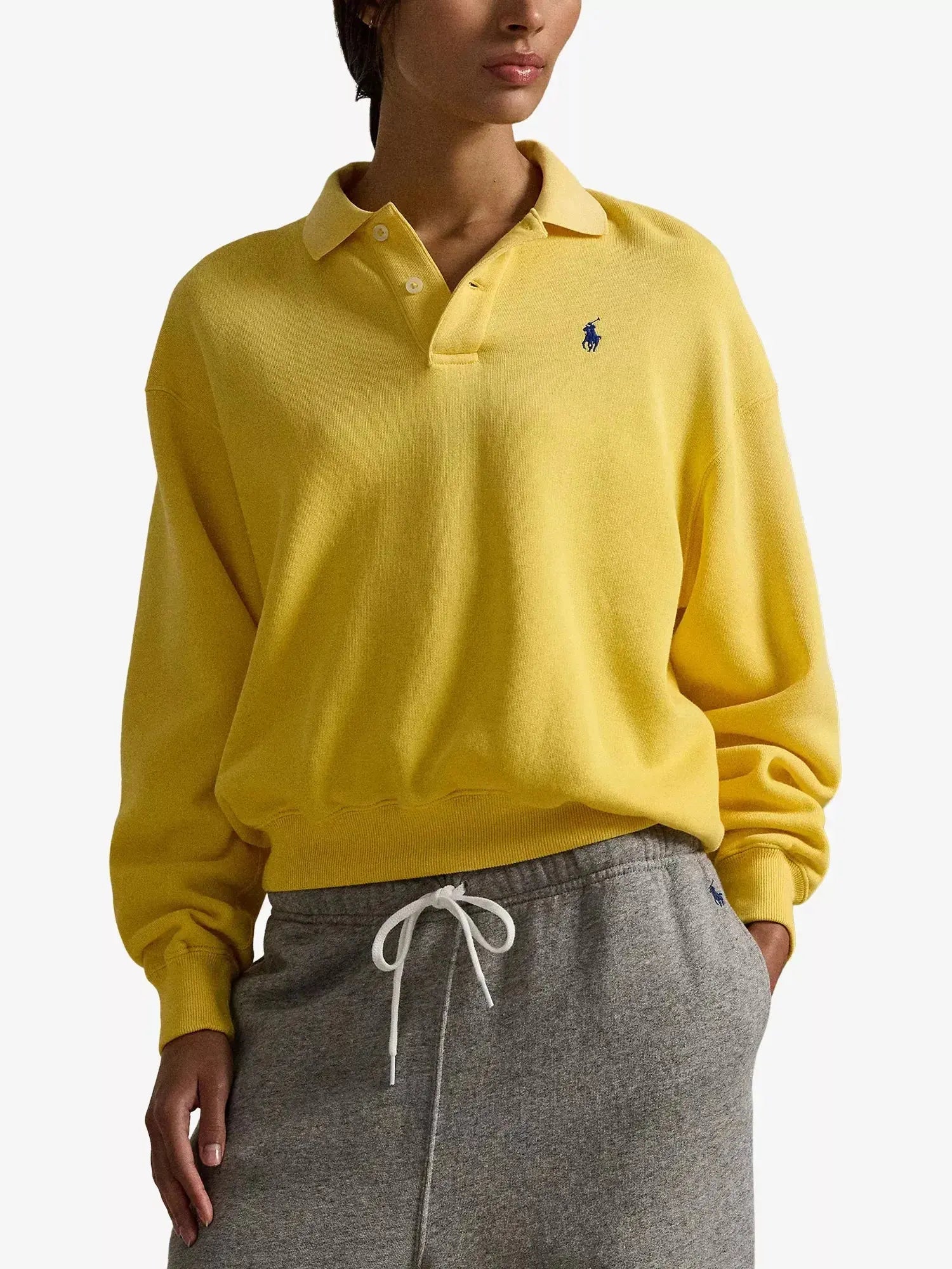 Women's Brand-Embroidered Polo-Collar Cotton-Blend Sweatshirt Polo Ralph Lauren