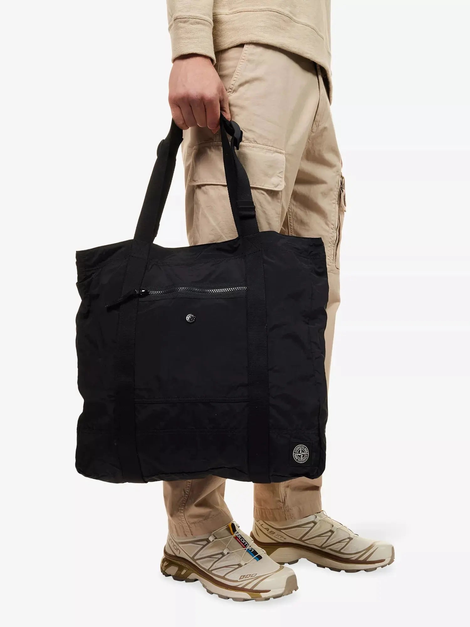 Men's Brand-Patch Zip-Pocket Tote Bag Stone Island
