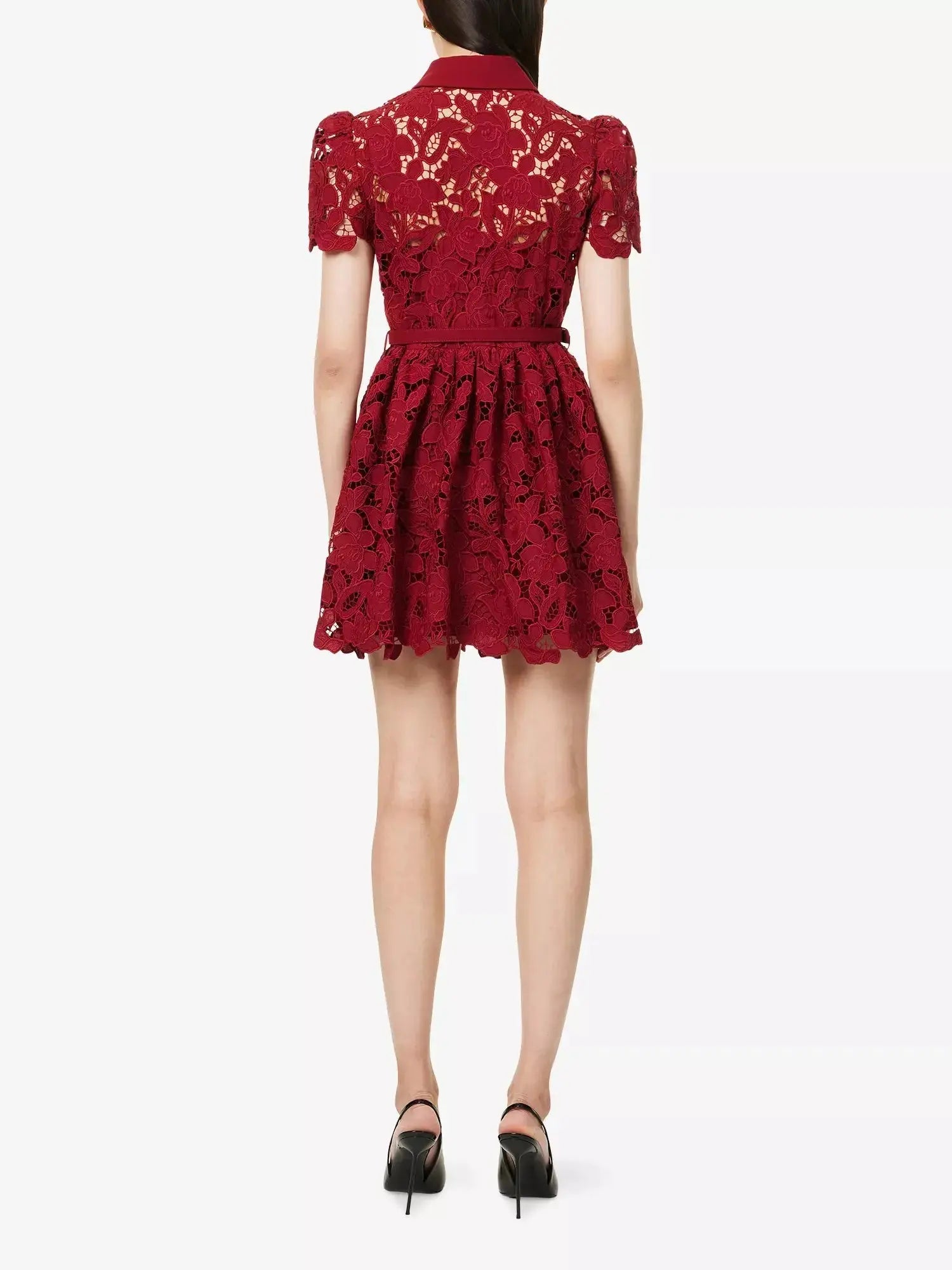 Women's Embroidered Collared Lace Mini Dress Self-Portrait