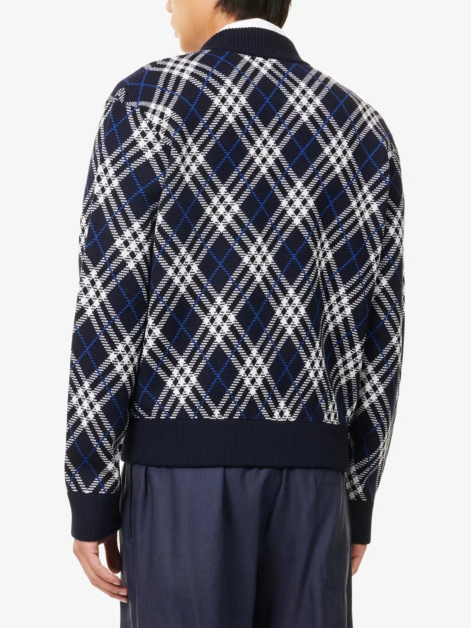 Men's Check-Weave Knitted Bomber Jacket Burberry