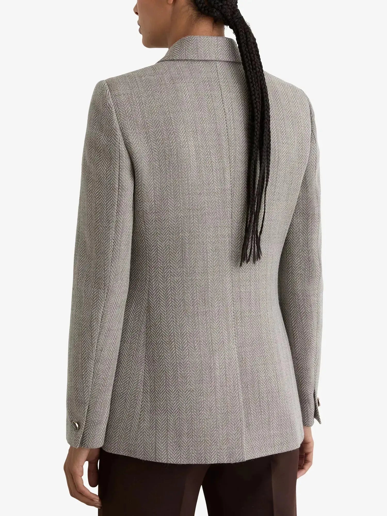 Women's Ember Double-Breasted Herringbone Wool and Cotton-Blend Blazer Reiss