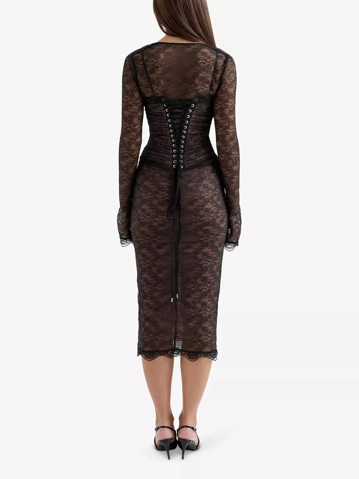Women's Gaia Corset Stretch-Lace Midi Dress House of CB