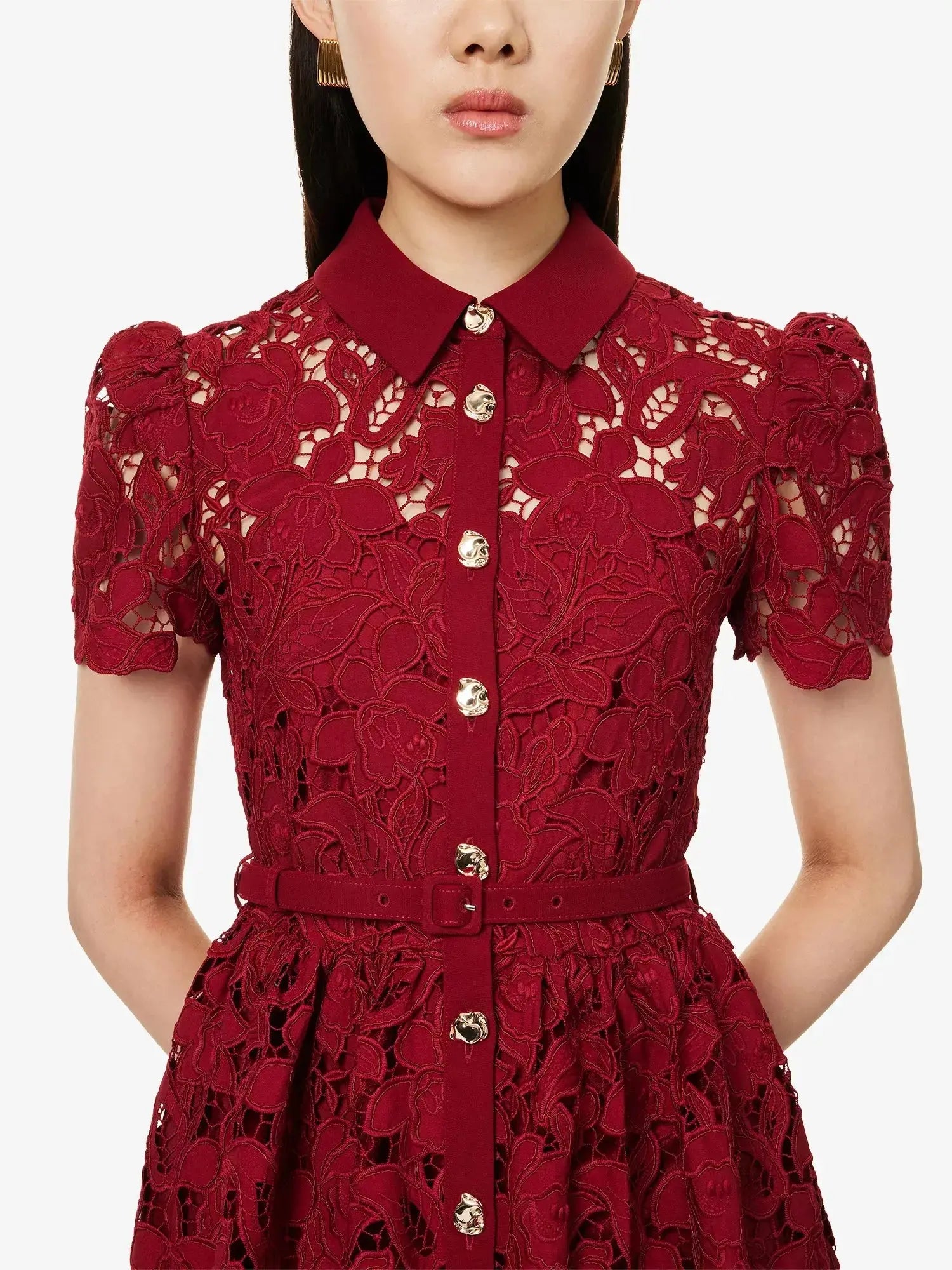 Women's Embroidered Collared Lace Mini Dress Self-Portrait