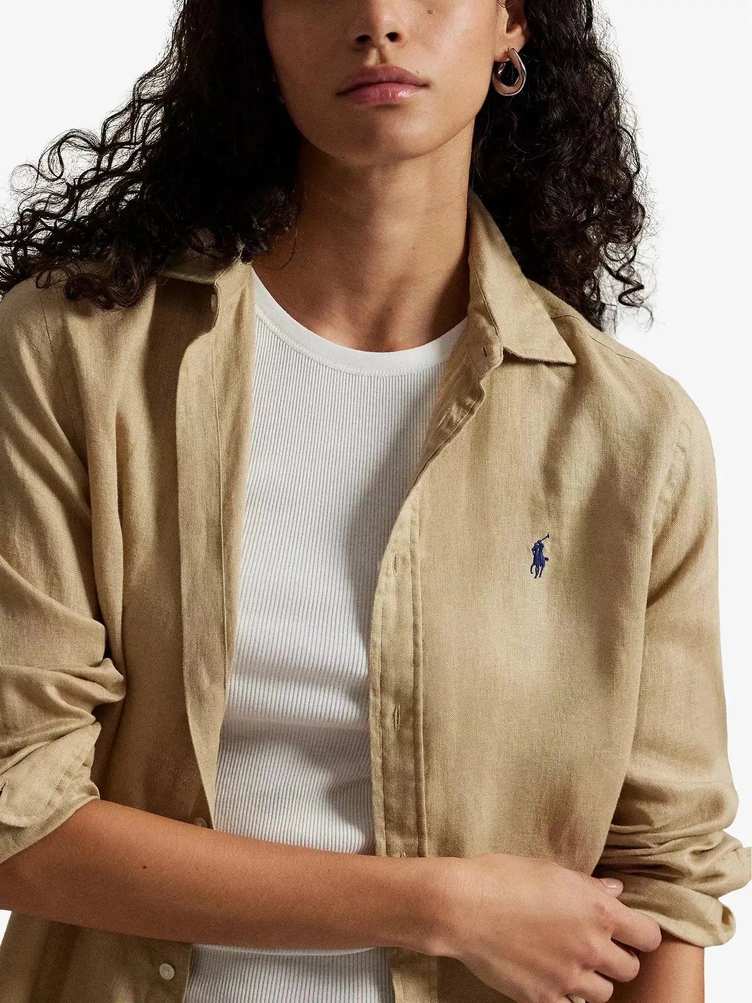 Women's Brand-Embroidered Long-Sleeved Linen Shirt Polo Ralph Lauren