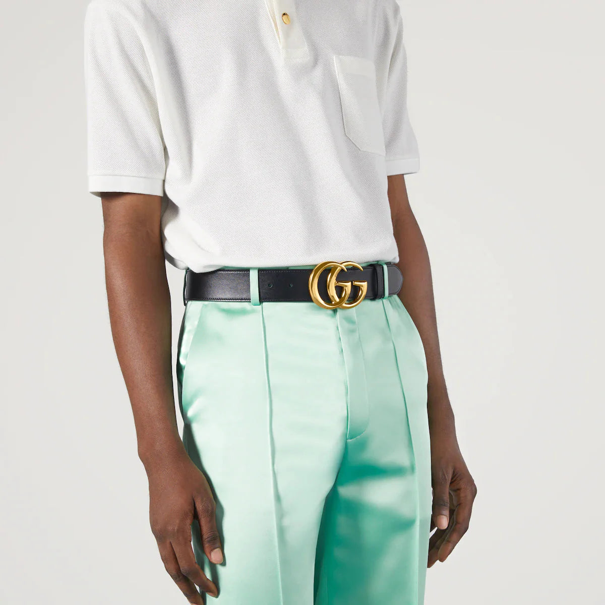 Men's GG Marmont wide belt with shiny buckle 4cm width Gucci