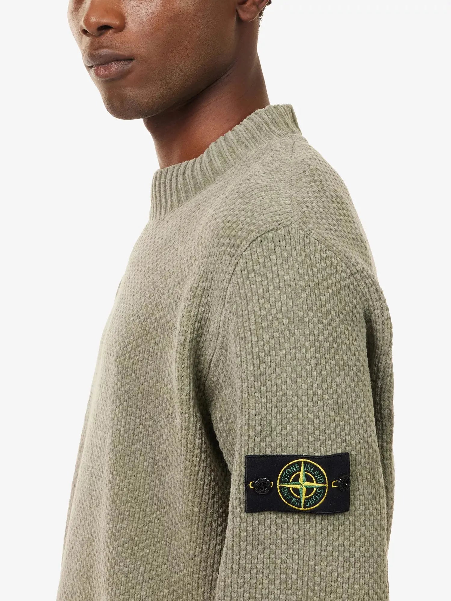 Men's Moss-Stitch Mock-Neck Cotton-Chenille Jumper Stone Island