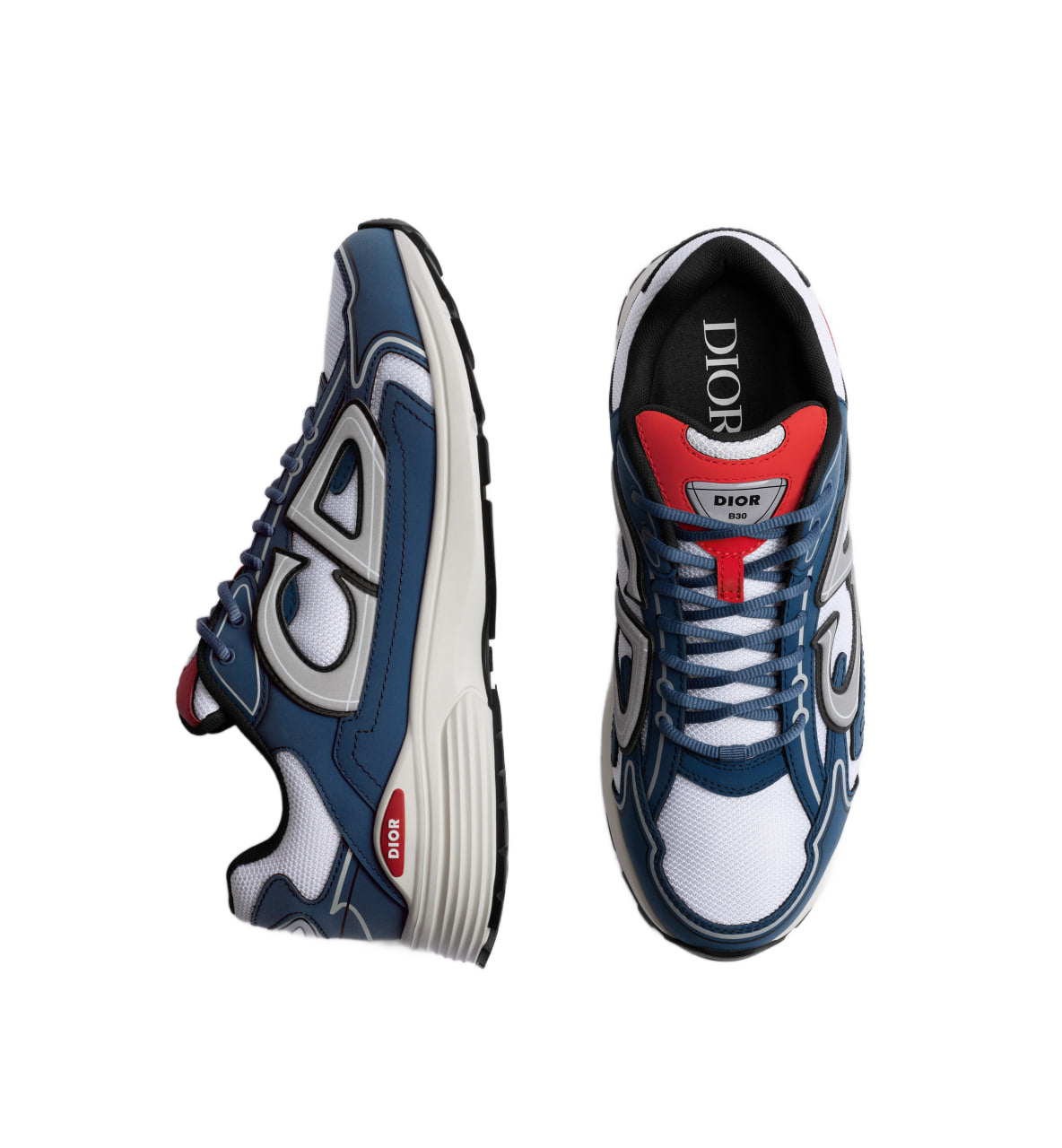 B30 Countdown Sneaker White Technical Mesh with Deep Blue and Red Technical Fabric Dior
