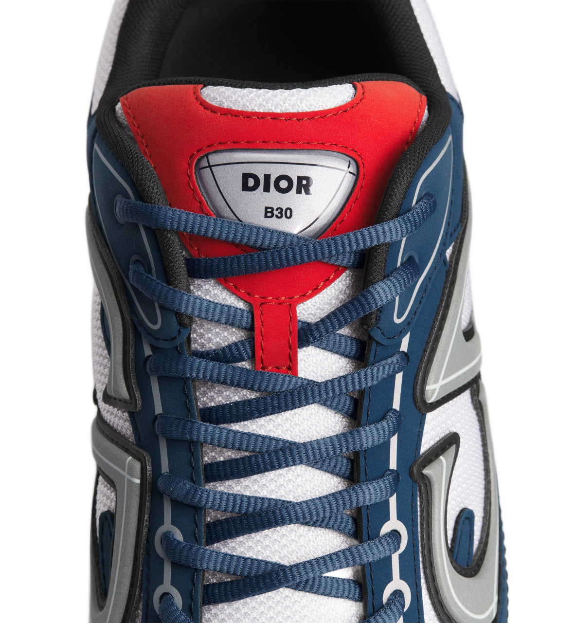 B30 Countdown Sneaker White Technical Mesh with Deep Blue and Red Technical Fabric Dior