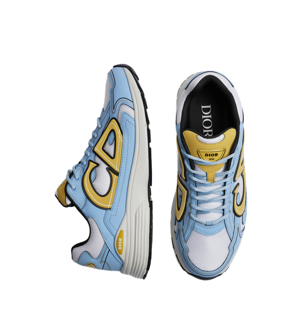B30 Countdown Sneaker White Technical Mesh with Light Blue and Gold-Tone Technical Fabric Dior